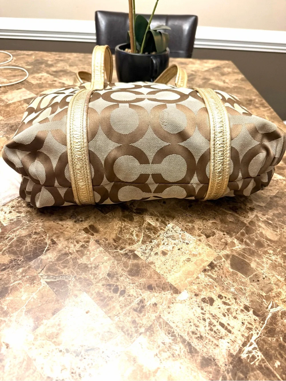 Coach POPPY Tan and Gold Signature Canvas Tote